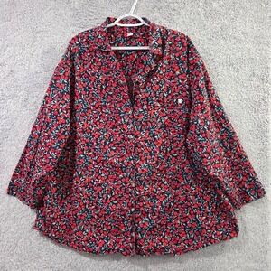 Old Navy Button Down Shirt Women's 3X Red All Over Fruit Print Cotton Plus Size